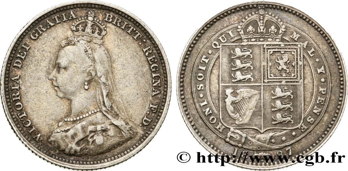 UNITED KINGDOM 1 Shilling Victoria buste du jubilé 1887  XF 