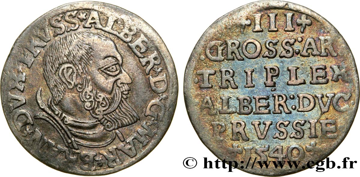 ALEMANIA - PRUSIA 3 Groschen - Albert de Brandenburg 1540  BC+ 