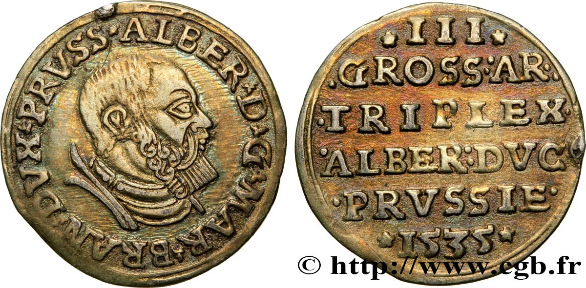 ALEMANIA - PRUSIA 3 Groschen - Albert de Brandenburg 1535  MBC 