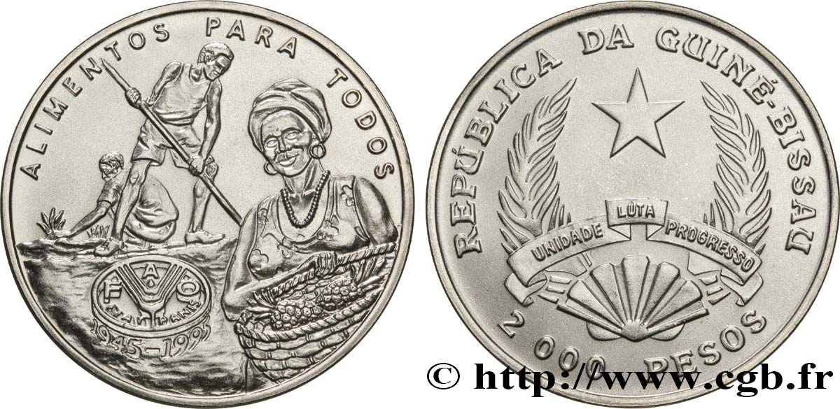 GUINEA-BISSAU 2000 Pesos 50e anniversaire de la FAO : emblème / travaux agricoles 1995  fST 