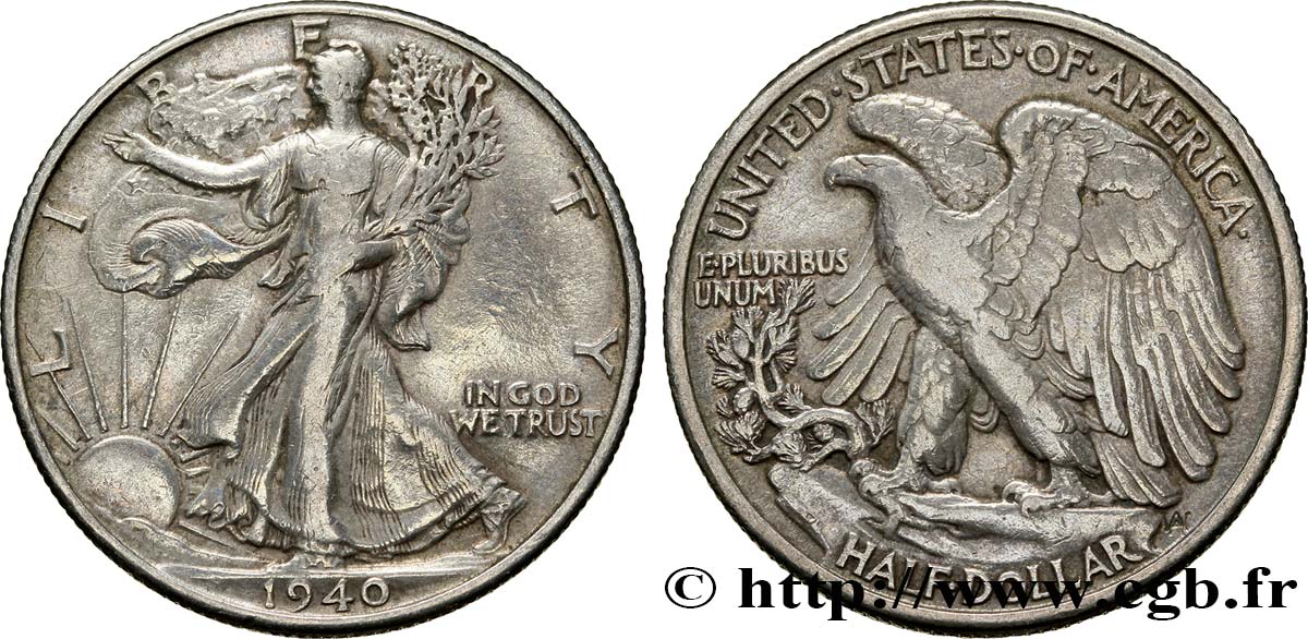 UNITED STATES OF AMERICA 1/2 Dollar Walking Liberty 1940 Philadelphie VF 