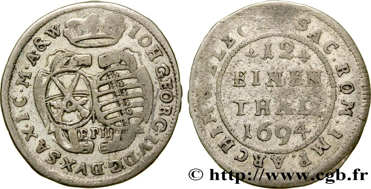 GERMANIA - SASSONIA 1/12 Thaler au nom de Jean-Georges IV 1694 Chemnitz q.BB 