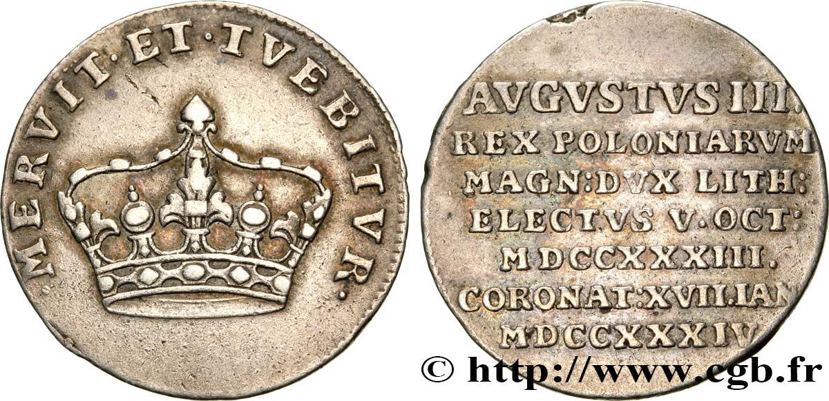 POLONIA Médaille de couronnement Auguste III 1734  MBC 