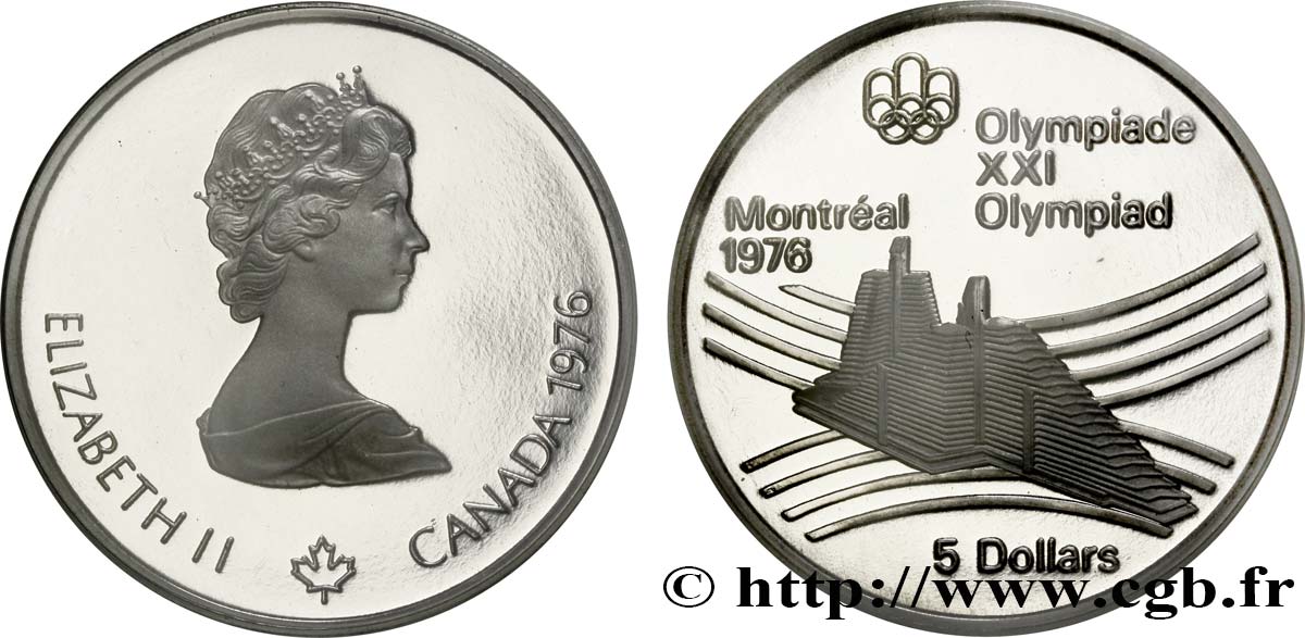 CANADá
 5 Dollars Proof JO Montréal 1976 village olympique / Elisabeth II 1976  FDC 