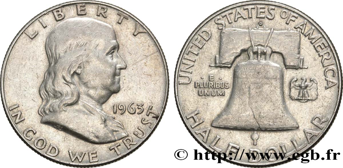 ESTADOS UNIDOS DE AMÉRICA 1/2 Dollar Benjamin Franklin 1963 Denver MBC 