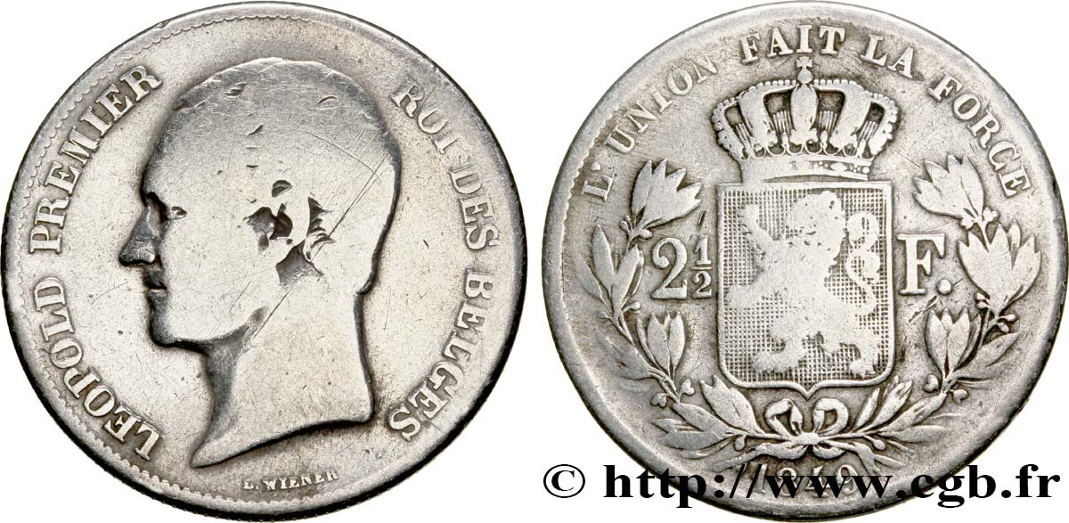 BELGIUM 2 1/2 Francs 1er type Léopold Ier 1849 Bruxelles F 