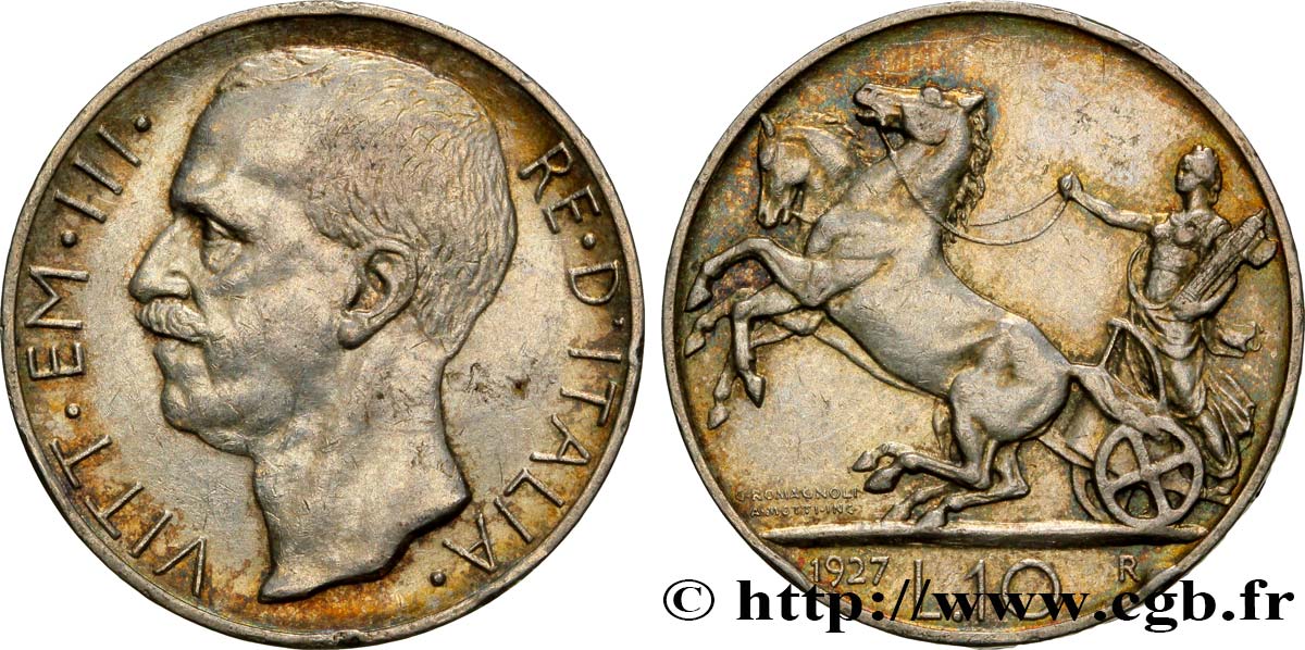 ITALIA 10 Lire Victor Emmanuel III 1927 Rome - R q.BB 