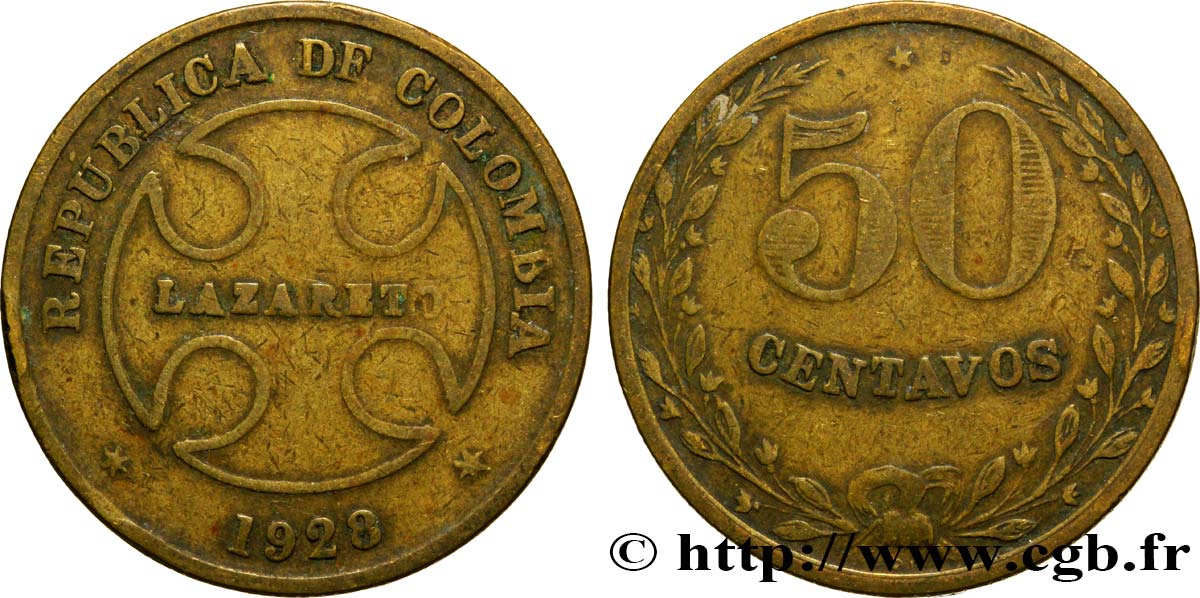 COLOMBIA 50 Centavos “Lazareto” 1928  VF 