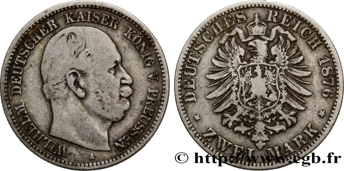 ALEMANIA - PRUSIA 2 Mark Guillaume Ier 1876 Berlin BC+ 