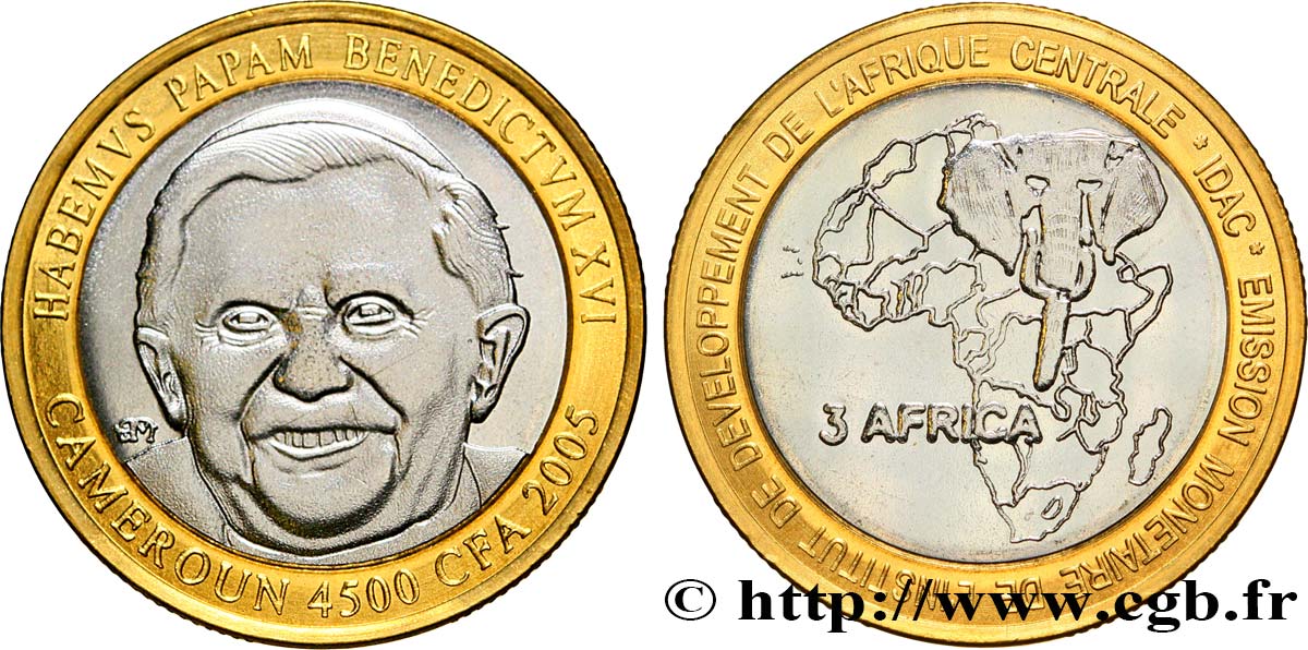 KAMERUN 4500 Francs CFA Pape Benoît XVI 2005  ST 