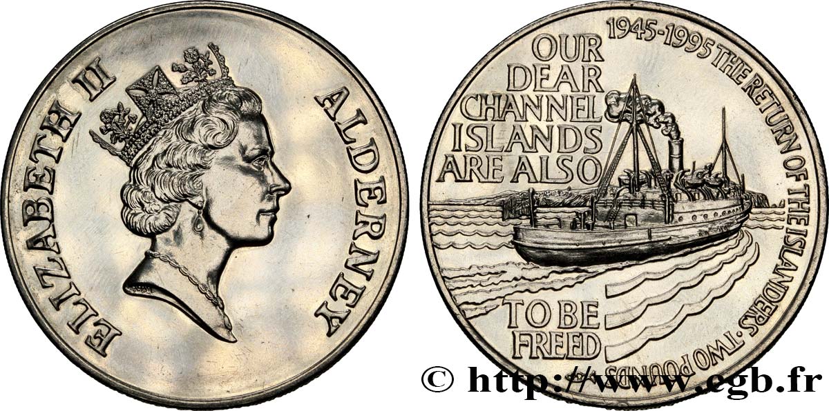 ALDERNEY 2 Pounds 50e anniversaire du retour des insulaires 1995  MS 