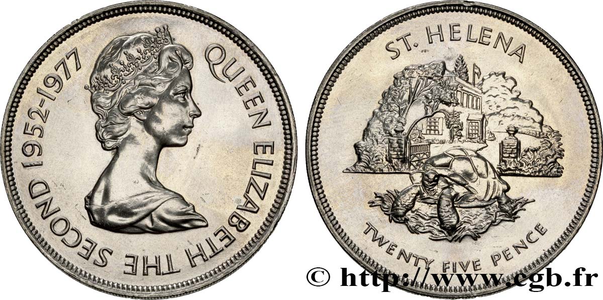 ST HELENA 25 Pence Jubilé d’Élisabeth II 1977  AU 