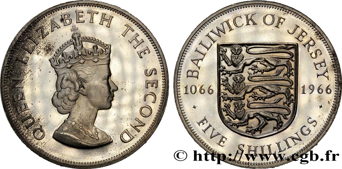 JERSEY 5 Shilling Proof Elisabeth II / armes 1966  SPL 