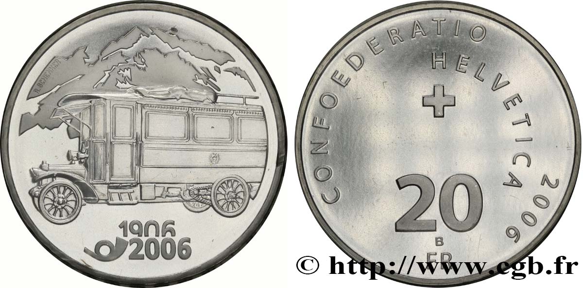 SWITZERLAND 20 Francs 100e anniversaire du car postal 2006 Berne - B MS 