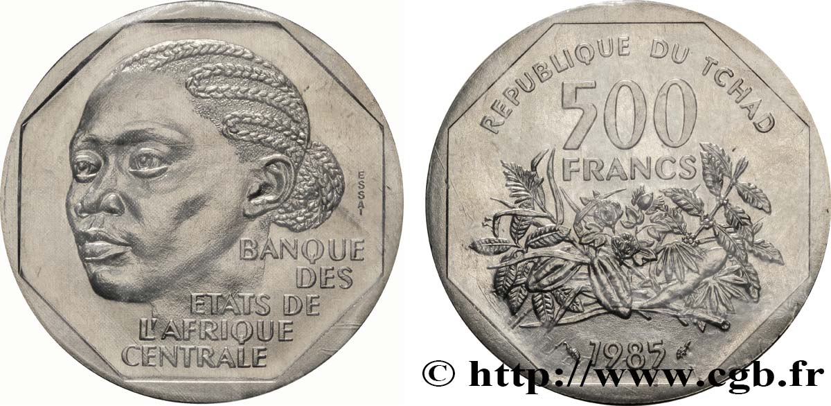 TSCHAD Essai de 500 Francs femme africaine 1985 Paris ST 
