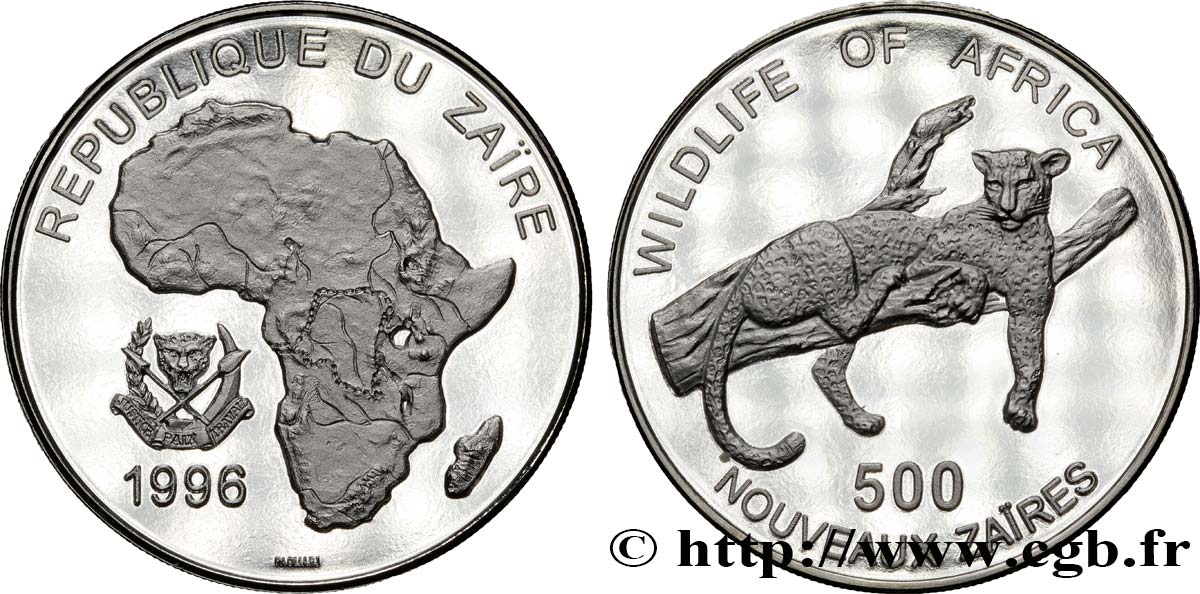 ZAIRE 500 Nouveaux Zaires Afrique / léopard 1996  MS 