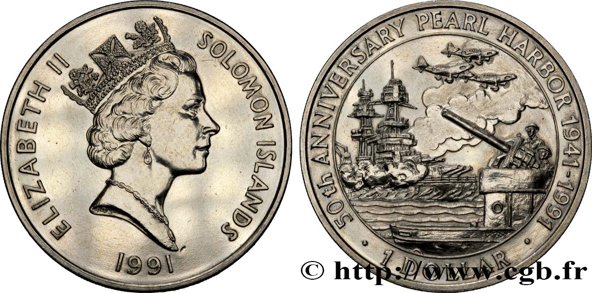 ISLAS SOLOMóN 1 Dollar 50e anniversaire de l’attaque de Pearl Harbor 1991  EBC 