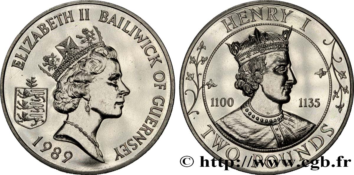 GUERNESEY 2 Pounds (Livres) Henri Ier 1989  SPL 