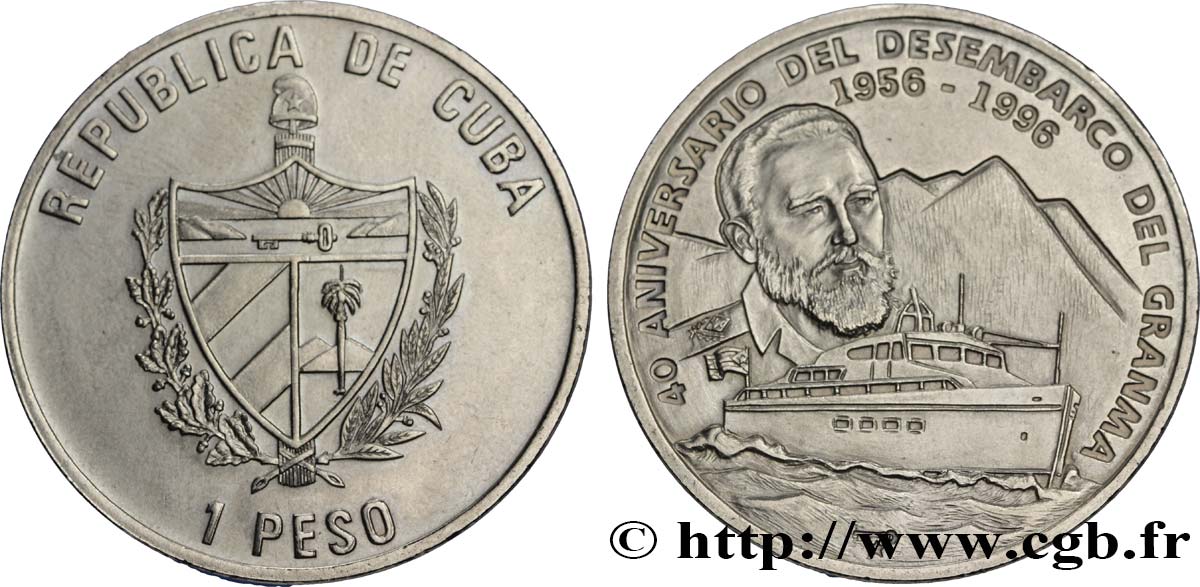CUBA 1 Peso 40e anniversaire du débarquement du Granma 1996  SUP 