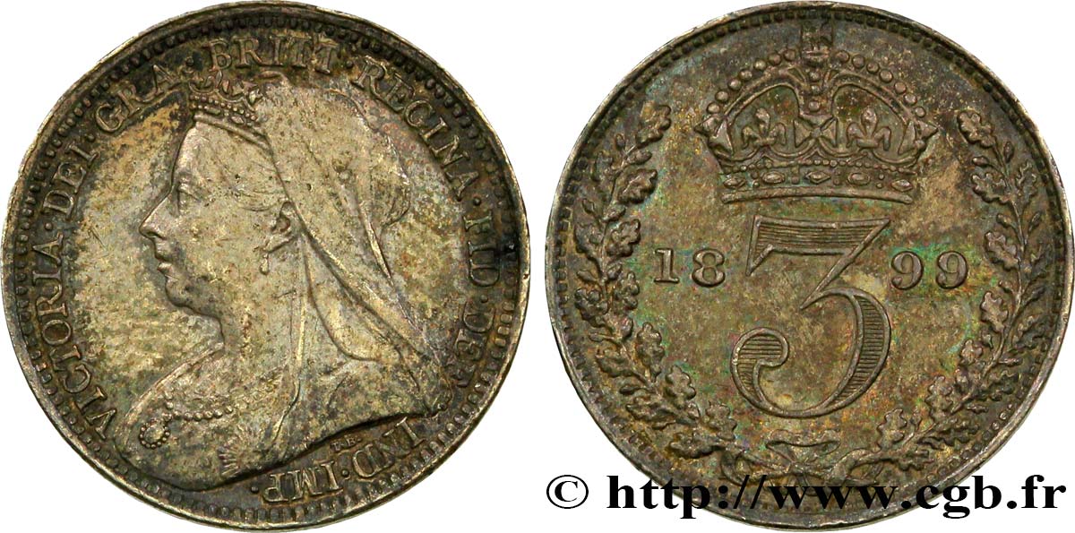 VEREINIGTEN KÖNIGREICH 3 Pence Victoria 1899  fST 
