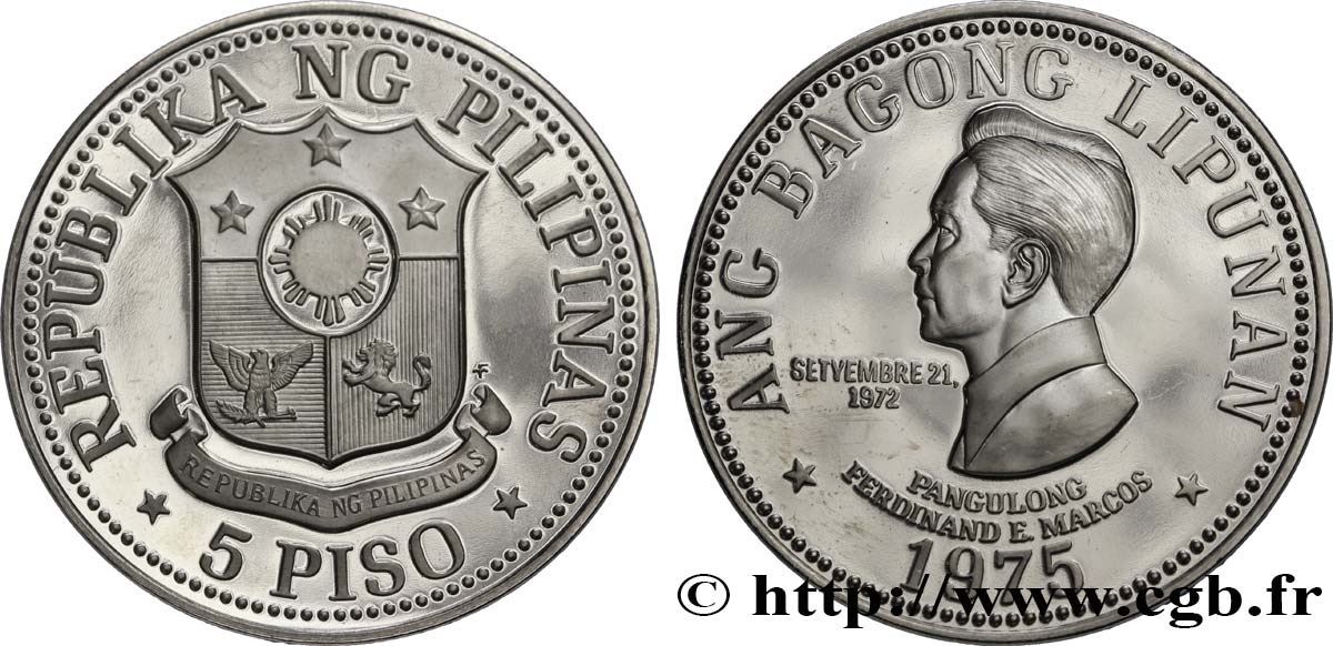 PHILIPPINES 5 Piso Proof Embl me Ferdinand Marcos 1975 Fwo 344886 Monde