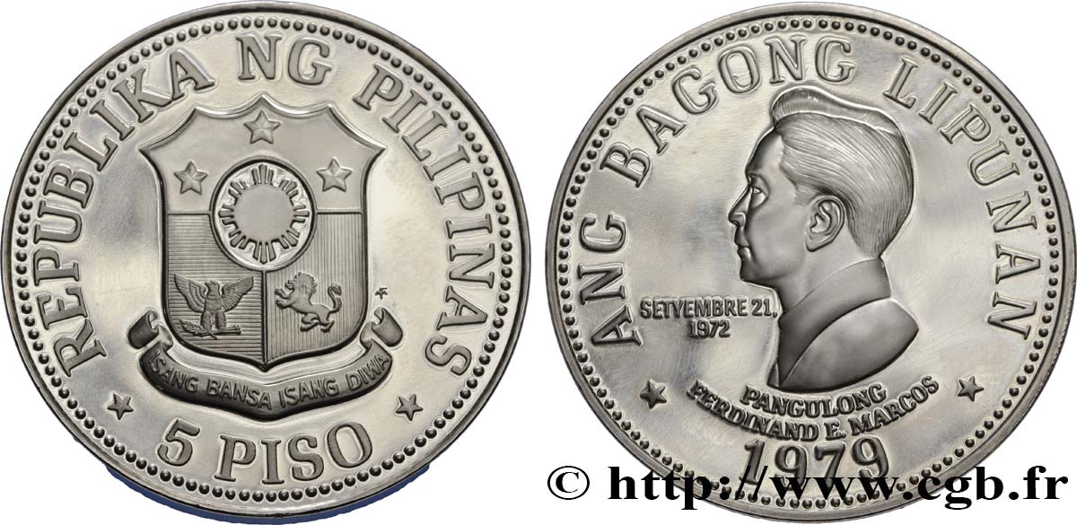 FILIPPINE 5 Piso Proof emblème / Ferdinand Marcos 1979  MS 