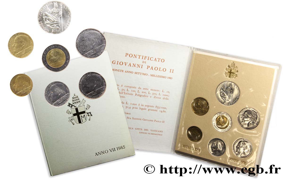 VATICANO E STATO PONTIFICIO Série 7 monnaies Jean-Paul II an VII 1985 Rome FDC 