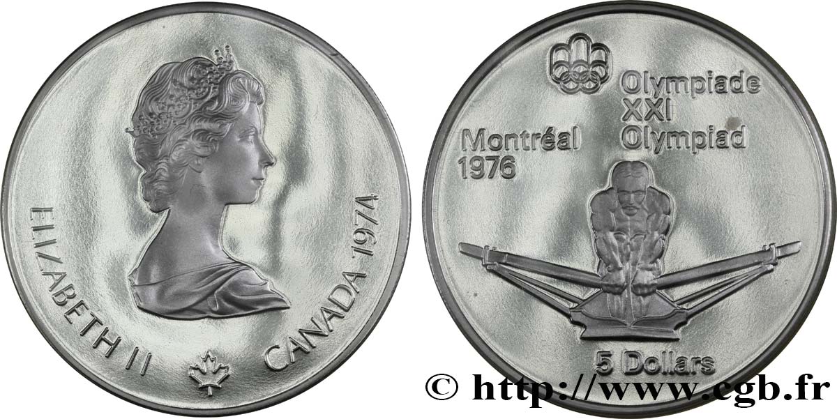 KANADA 5 Dollars Proof JO Montréal 1976 rameur / Elisabeth II 1974  ST 