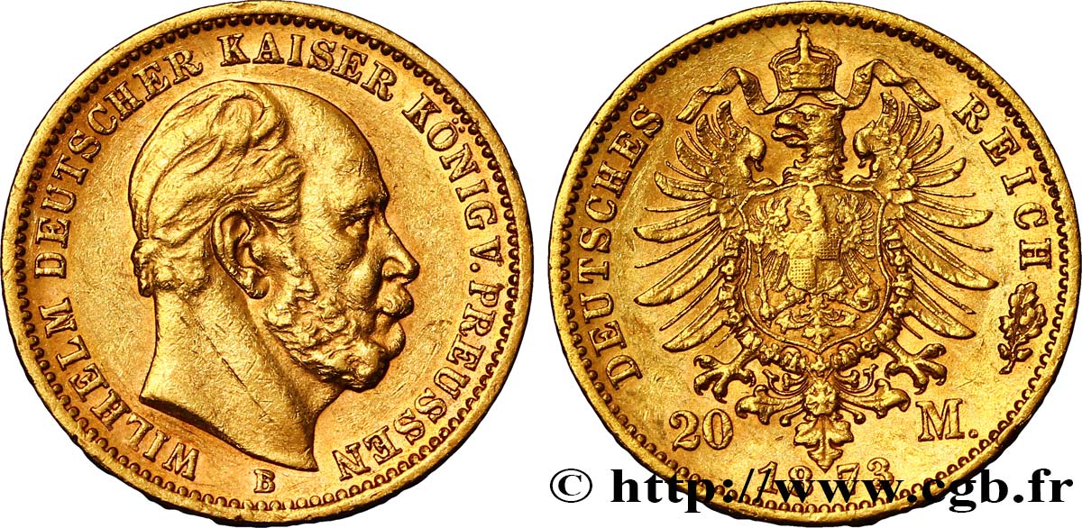 GERMANY - PRUSSIA 20 Mark Guillaume Ier, 1e type 1873 Hanovre XF 