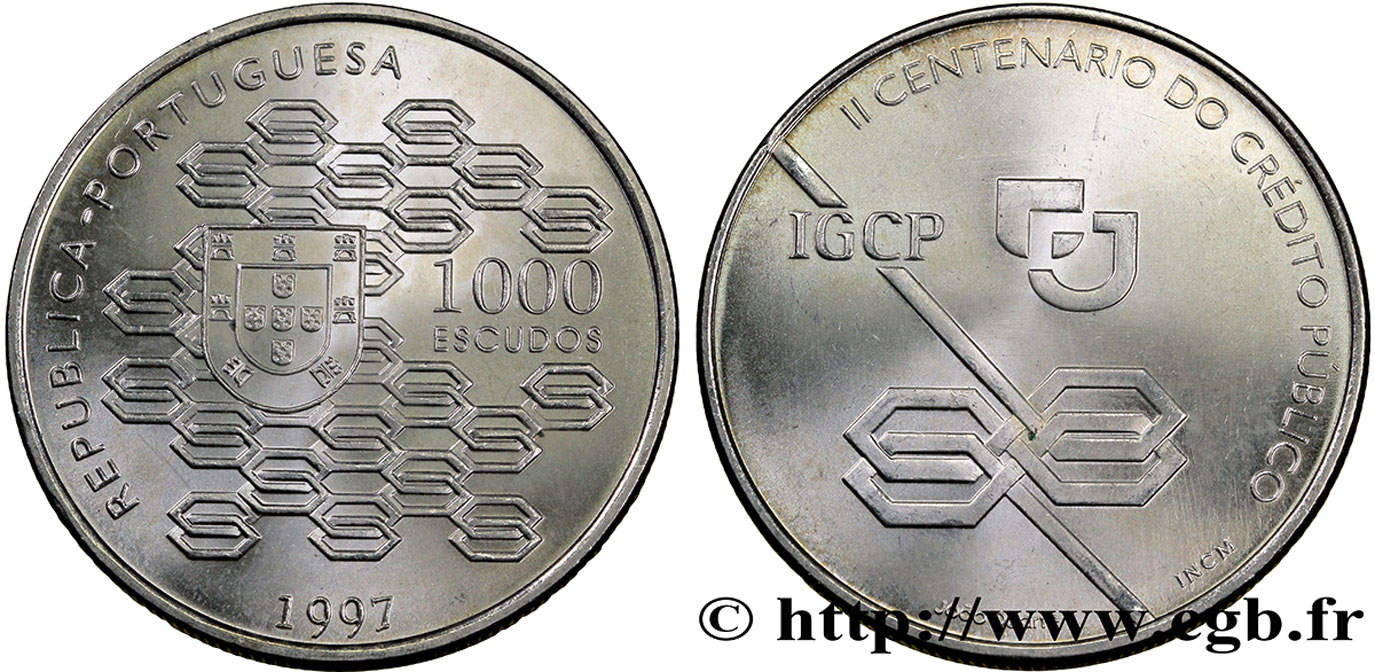PORTUGAL 1000 Escudos 2e Centenaire du Credito Publico 1997  SC 