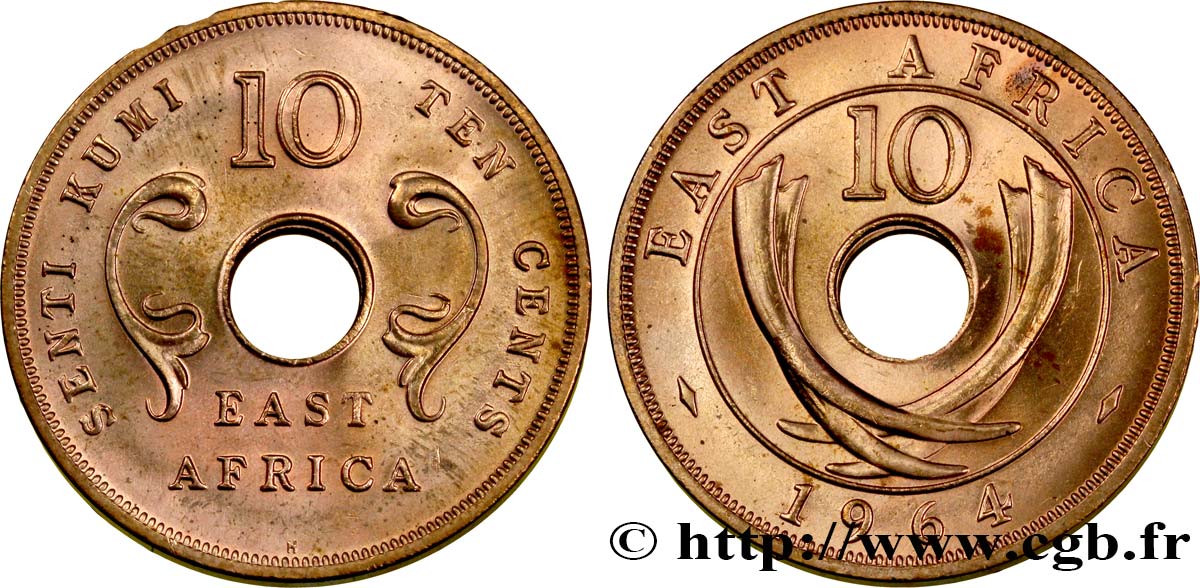 ÁFRICA ORIENTAL BRITÁNICA 10 Cents frappe post-indépendance 1964 Heaton FDC 