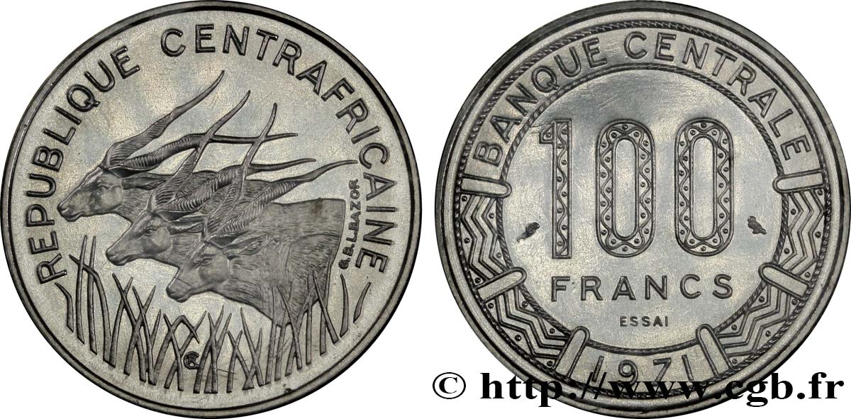 CENTRAL AFRICAN REPUBLIC Essai de 100 Francs antilopes 1971 Paris MS 