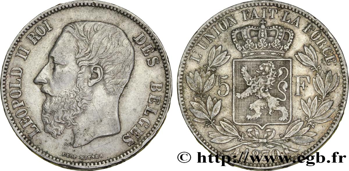 BÉLGICA 5 Francs Léopold II tranche A 1870  MBC 