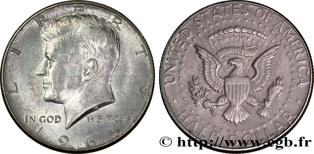 UNITED STATES OF AMERICA 1/2 Dollar Kennedy 1965 Philadelphie AU 