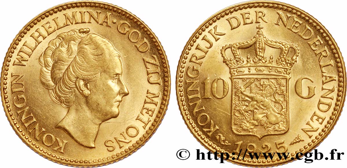 NETHERLANDS 10 Guldens or ou 10 Florins Wilhelmine 1925 Utrecht MS 