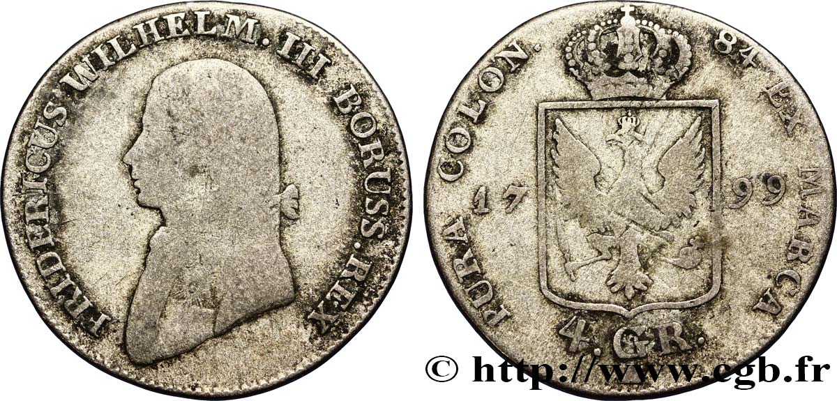 GERMANIA - PRUSSIA 1/6 Thaler Frédéric-Guillaume III 1799 Berlin q.MB 