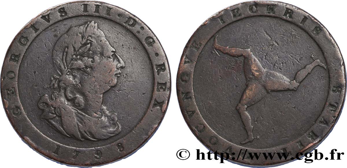 ISLA DE MAN 1/2 Penny Georges III 1798  BC+ 
