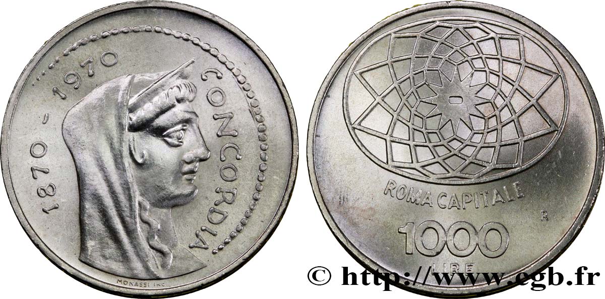 ITALY 1000 Lire 100e anniversaire de Rome capitale de l’Italie 1970 Rome - R MS 