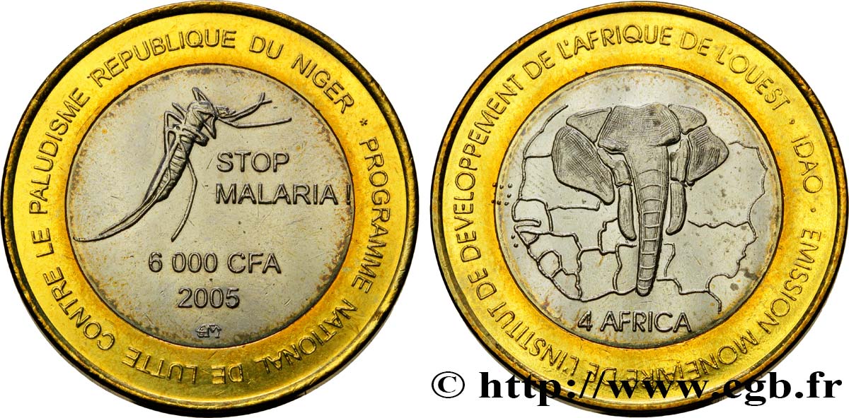 NIGER 6000 Francs CFA lutte contre le paludisme 2005  AU 