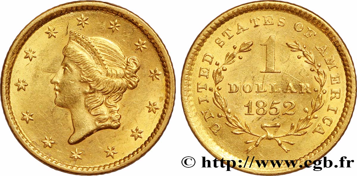 ESTADOS UNIDOS DE AMÉRICA 1 Dollar Or  Liberty head  1er type 1849-1854 1852 Philadelphie EBC 