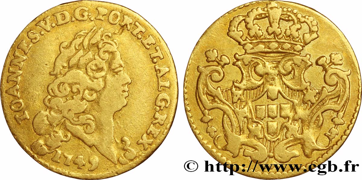 PORTUGAL 1/2 Escudo Or (800 Reis) Jean V 1749 Lisbonne S 