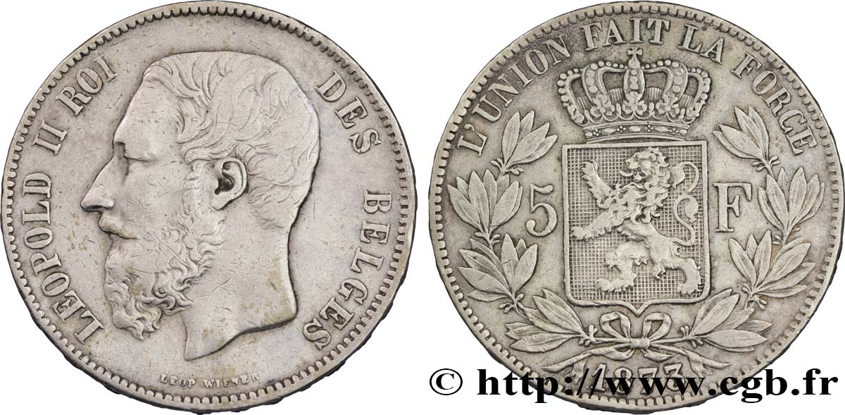 BELGIO 5 Francs Léopold II tranche position A 1873  q.BB 