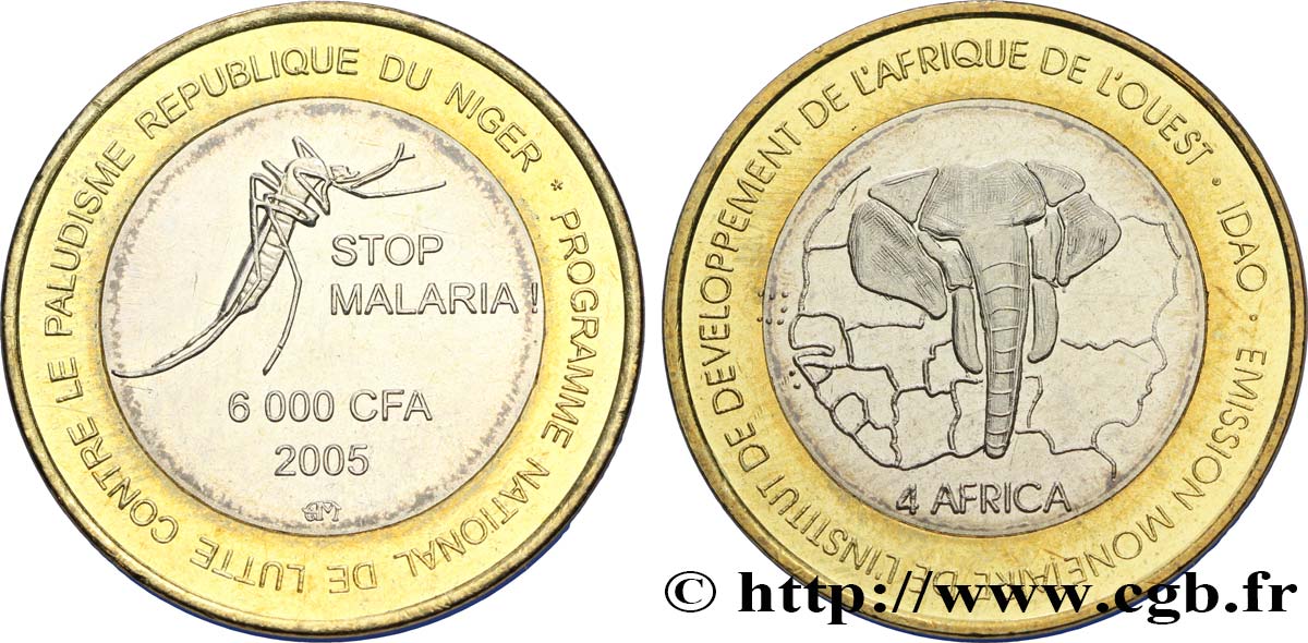 NIGER 6000 Francs CFA lutte contre le paludisme 2005  VZ 