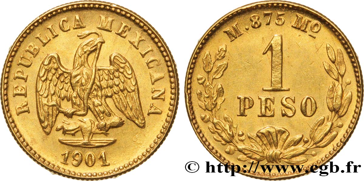 MEXICO 1 Peso OR 1901 Mexique AU 