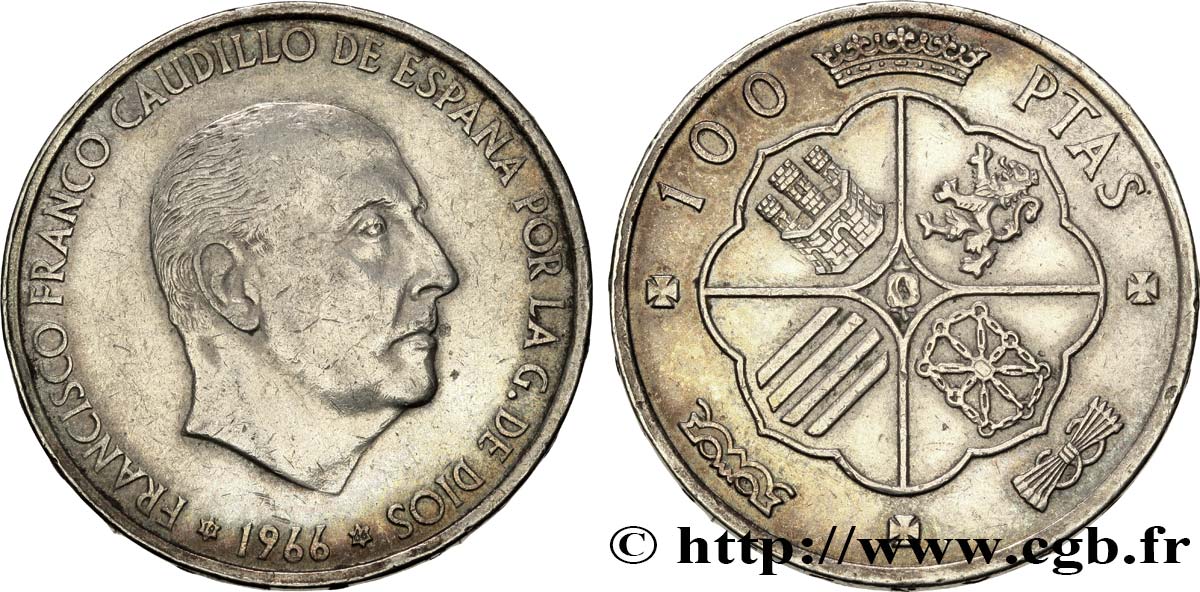 ESPAGNE 100 Pesetas Francisco Franco (1966 dans les étoiles) 1966  TTB 