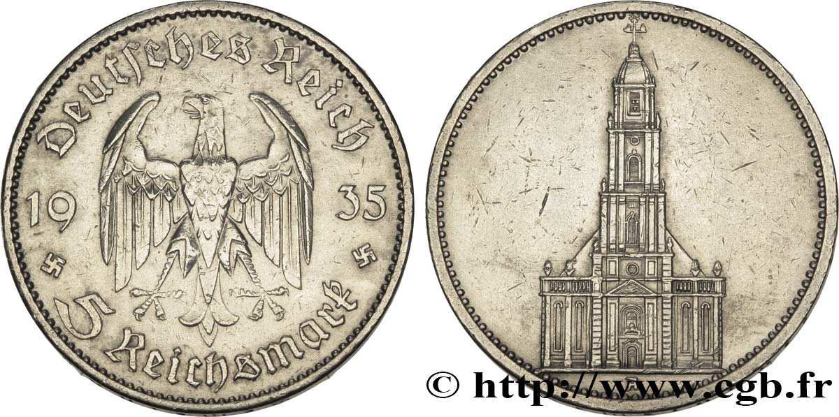 ALEMANIA 5 Reichsmark église de la garnison de Potsdam 1935 Berlin MBC 