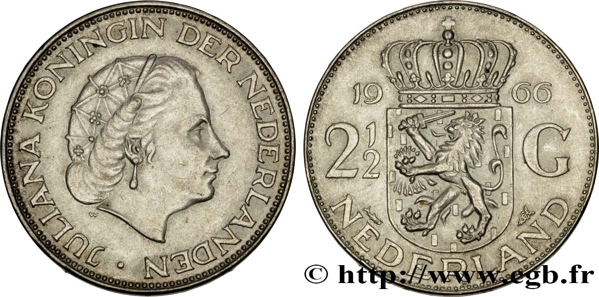 NIEDERLANDE 2 1/2 Gulden Juliana 1966 Utrecht fVZ 