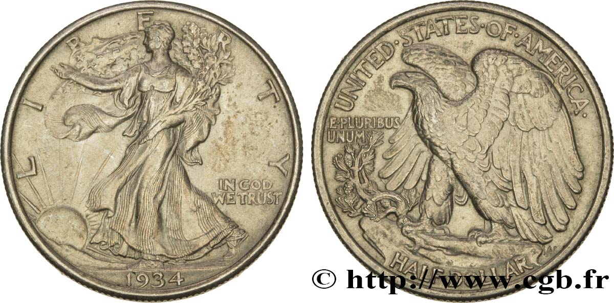 ÉTATS-UNIS D AMÉRIQUE 1/2 Dollar Walking Liberty 1934 Philadelphie TTB+ 
