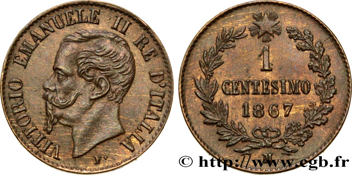 ITALIEN 1 Centesimo Victor Emmanuel II 1867 Milan - M fST 