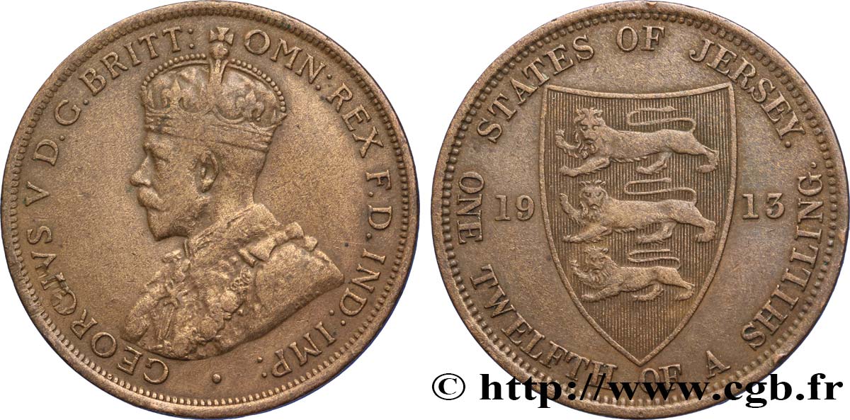 JERSEY 1/12 Shilling Georges V / armes du Baillage de Jersey 1913  XF 